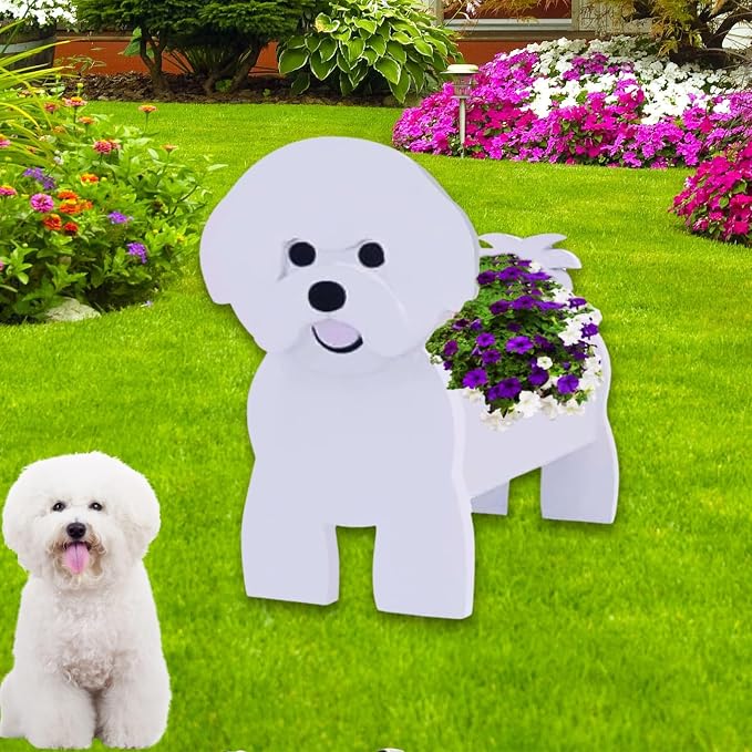 Bichon Frise Dog Planter Plant Pots,Cute Dog Flower Planter,Gifts for Pet Lovers,Unique Animal Plant Pots,Office,Indoor Outdoor Garden Decor
