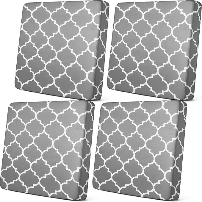 Newwiee 4 Pcs Waterproof Outdoor Cushion Covers for Patio Furniture Stretch Outdoor Couch Cushion Covers Replacement Moroccan Pattern Chair Seat Sofa Slipcovers Soft Flexibility Protector(Gray)