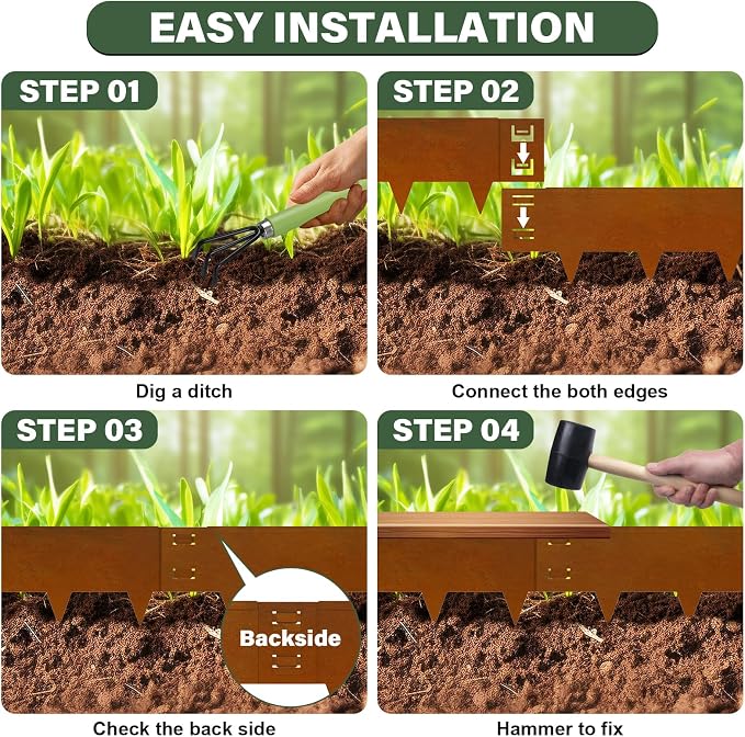 Cor-Ten Steel Landscape Edging 12 Inch,20Ft 6-Pack Rust-Resistant Metal Landscape Edging,Steel Edging for Landscaping,Yard,Garden,Lawn