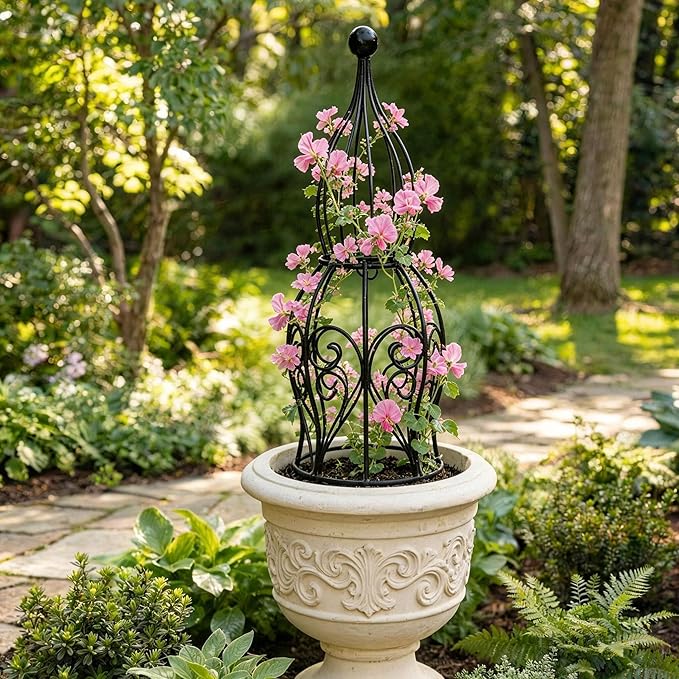 2-Pack Metal Garden Obelisk Trellis, 26.4" Butterfly Rose Plant Support | fits 9-12in planters,metal topiary trellis for roses clematis ivy jasmine, 2-pack patio outdoor plant support