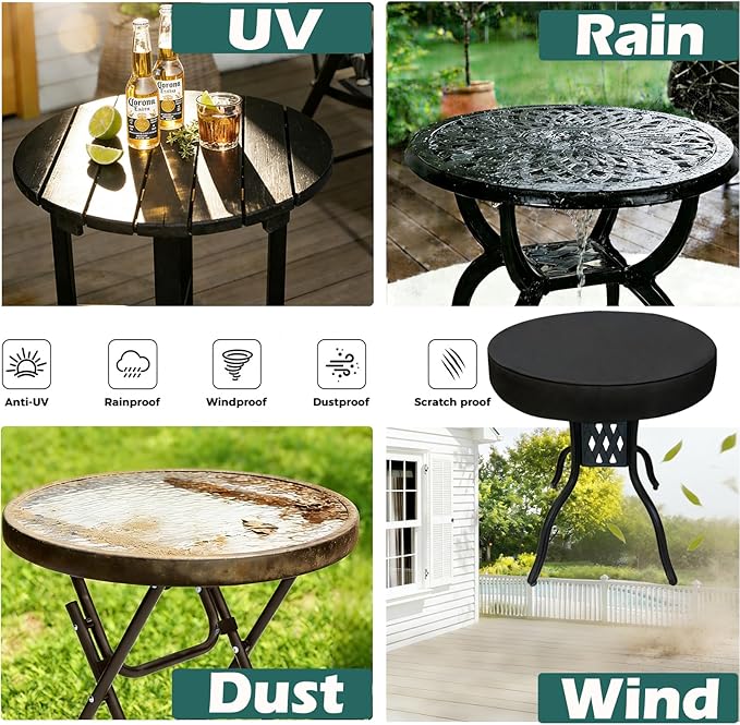 SUNICO Outdoor Round Table Cover 20" Dia, Patio Table Cover Round for Patio Circle Coffee Table & Bistro Table & Picnic Table.Windproof, Waterproof, Stain-Resistant, Durable Table Cover