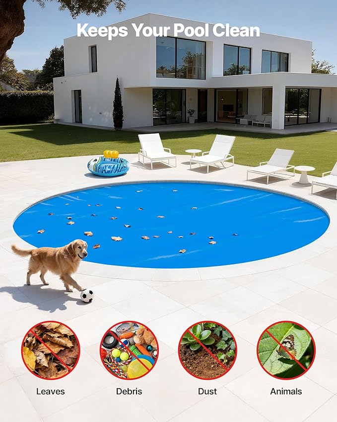VEVOR Solar Pool Cover, 18 ft Round Pool Bubble Cover, 12 Mil Pools Solar Blanket with Bubble & PE Material, Daytime Heat Absorption, Nighttime Heat Retention, Heat Retaining Solars Covers, Blue