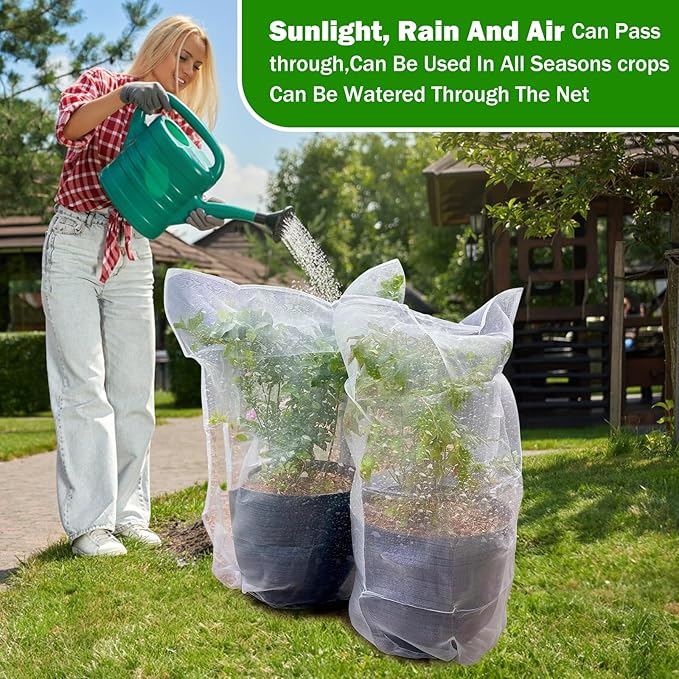 6 Pack Garden Netting for Plants 2.6x3.3ft - 3.3x4.9ft Mesh Fruit Tree Blueberry Pest Barrier Bug Netting with Drawstring 2-Size Insect Bird Netting for Tomato Vegetable Net