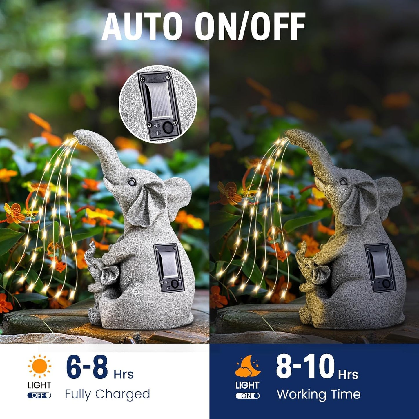 Solar Garden Outdoor Statue with 30 LED Lights - Lawn Decor Elephant Figurine for Patio, Balcony, Yard Ornament - Unique Housewarming Lucky Elephant Mother Gift