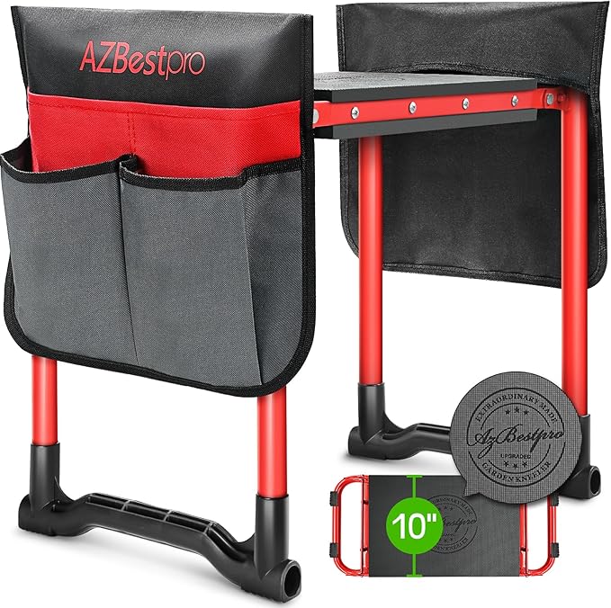 AZBESTPRO Garden Kneeler and Seat Heavy Duty,Upgraded Foldable Gardening Stool Widened to 10" Stable Wear-Resistant Prevent Knee and Back Pain, Bench High-End 2 Large Tool Bags Gift for Women