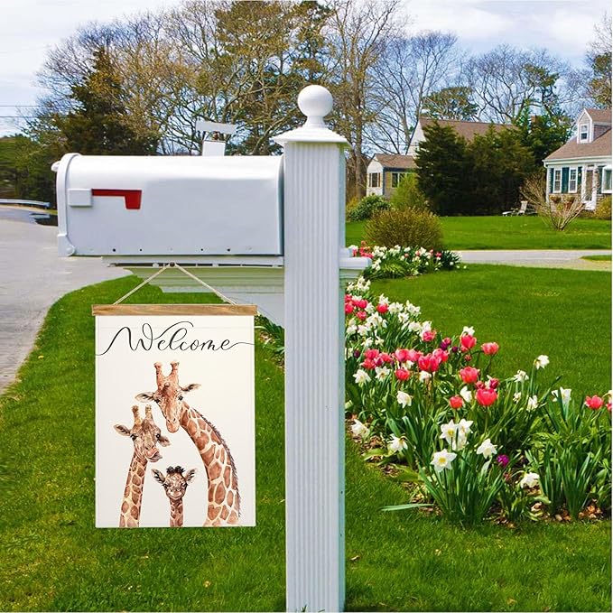 Mugod Funny Giraffes Garden Flag 12.5X18 Vertical Double Sided, South African Animal Safari Cute Wildlife Yard Flag Burlap Banners for Seasonal Farmhouse Outside Decor
