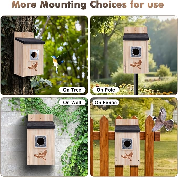 Gtongoko 2 Pack Bird Houses for Outside, Bluebird Nesting Box with Metal Predator Guard, Wooden Birdhouse Kit for Chickadees, Swallows & Finches, Assembly Required
