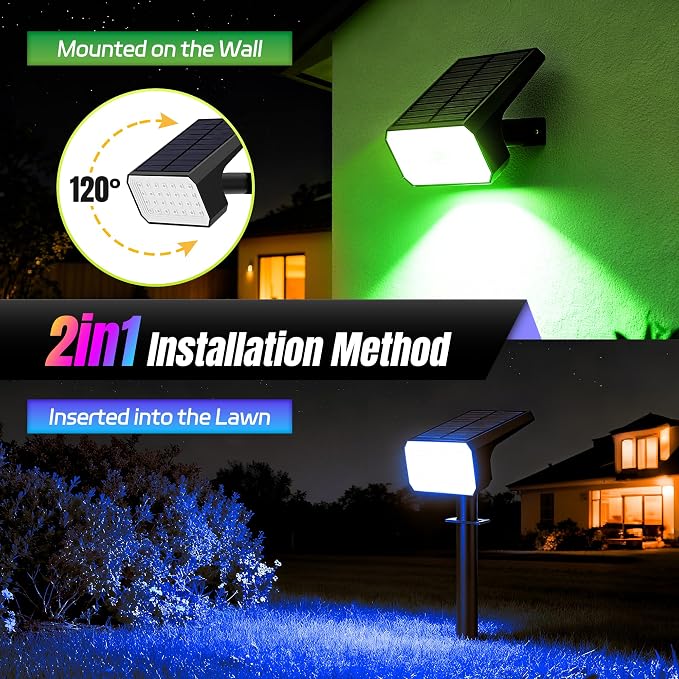 Solar Spot Lights Outdoor Color Changing, [6 pack/28 LED] 7 Modes Auto On/Off Solar Landscape Spotlights, Ip67 Waterproof Solor Powered Pathway Lights for Outside Yard Garden Walkway Tree Patio
