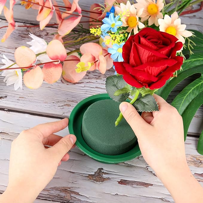 Hahood 8 Packs Green Floral Foam Rounds in Bowls DIY Flower Arrangement Kit for Fresh and Artificial Flowers, 4.7 Inch Diameter, Simple Style, Flower Foam, ARTIFICIAL PLANT