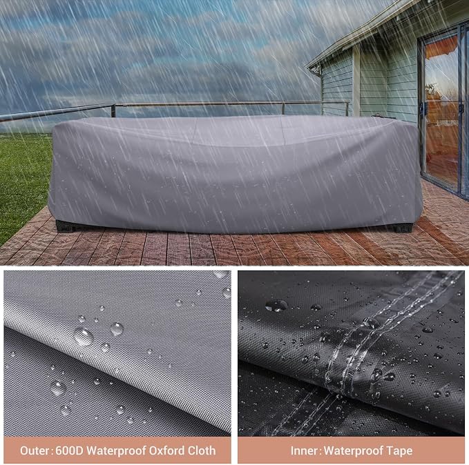 Mrrihand Heavy Duty Patio Furniture Covers, Outdoor Furniture Covers Waterproof Sectional Sofa Set , Patio Table and Chair Set Cover 128"L×83"W×28"H,Grey