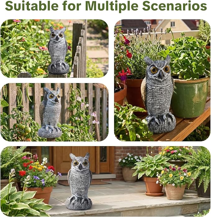 OFFO 2 Pack Fake Owl, Owl Statue for Garden and Yard Decoration, Weatherproof Plastic Outdoor Owl Decor for Porch Pool Patio Yard, 10-Inch Height, Long + Short Ear Owl