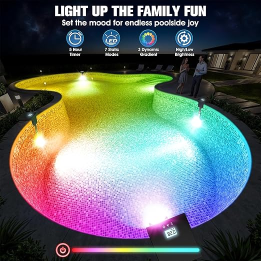 Solar Pool Lights for Inground Pools,Upgraded Solar Lights with LCD Pool Thermometer, Underwater Submersible Led Light for Pool Accessories, Swimming Pool Lighting with 10 Light Modes, 1PC