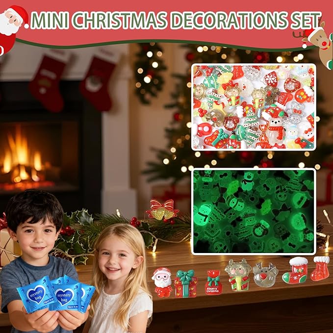 Mini Glow In The Dark Animal Resin Models, Resin Animals Mystery Bags, Individually Wrapped Blind Bags Tiny Animal Figurines, Collectible Mini Animals For Fairy Garden, DIY Crafts (100, Christmas)