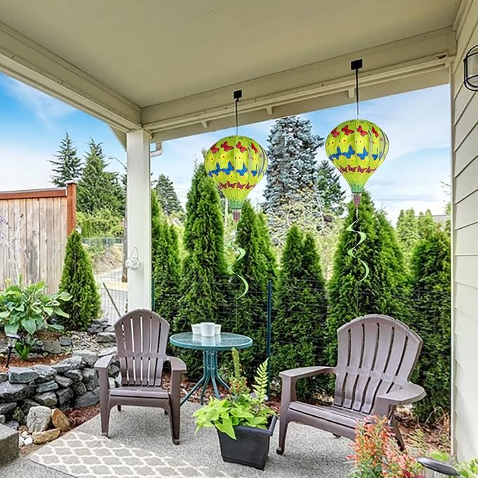 2Pack Hot Air Balloon Wind Spinner Garden Windmills and Spinners Decorations Large Outdoor Hanging Decor Lawn Yard Windsock Ornaments Colorful Butterfly Wind Hanging Ornaments