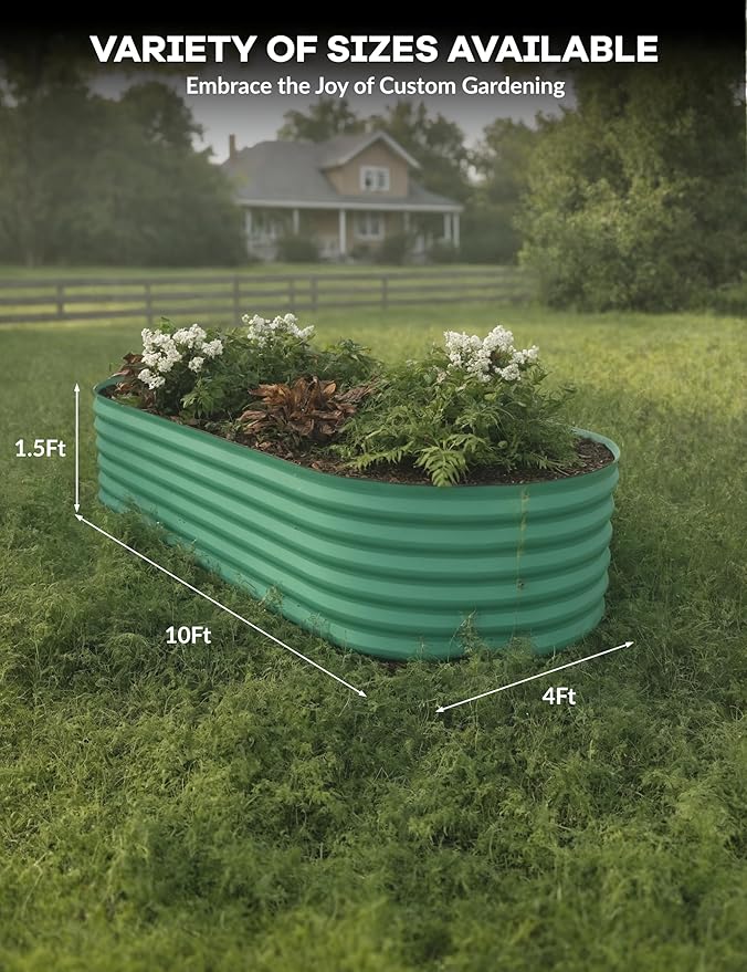 Hipicute 10x4x1.5ft Raised Garden Bed,Galvanized Raised Planter Boxes Outdoor with Easy Assembly, Large Garden Bed for Vegetables, Fruits, Flower,Raised Garden Bed,Green