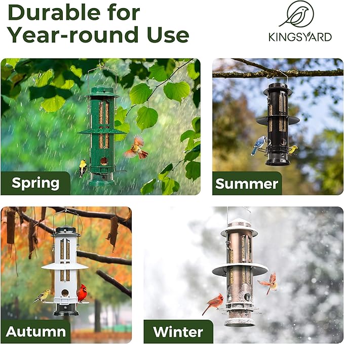 Kingsyard Squirrel Proof Bird Feeders with Weight-Activated Perches, Metal Wild Bird Feeder for Outdoors Hanging, 3 lb Large Seed Capacity, Antique Copper