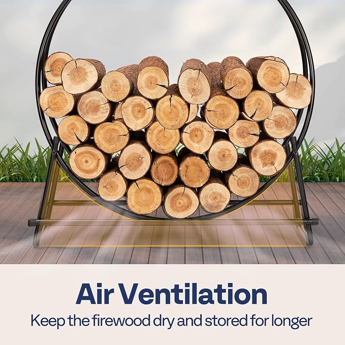 VIVOHOME 41 Inches Firewood Log Rack Hoop with Cover, Heavy Duty Solid Steel Fire Wood Storage Rack and Cover Set with Zipper, Round Log Holder Ring for Indoor Outdoor Patio Deck Porch