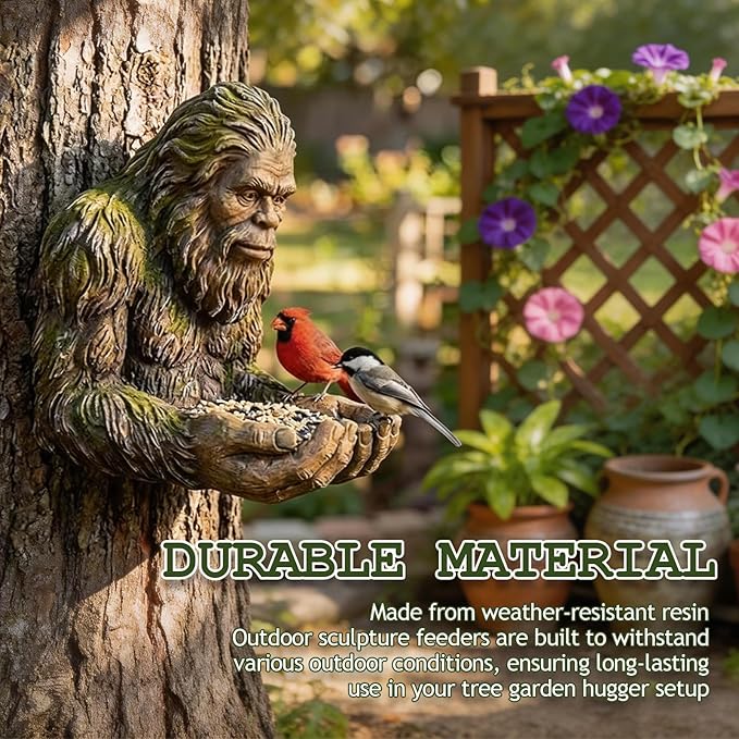 Bigfoot Bird Feeder, Funny Hanging Bird Feeder for Outdoors, Waterproof Tree-Mounted Outdoor Sculpture Feeders with Hidden Hook, for Courtyard Art Decoration Garden Decor Tree Garden Hugger