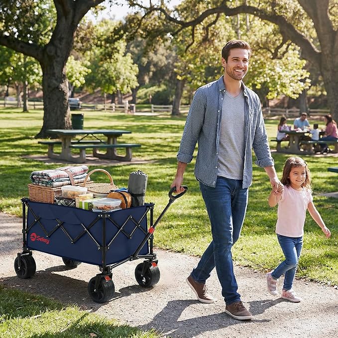 Sekey 150L Wagons Carts Foldable with Big All-Terrian Beach Wheels, Collapsible Heavy Duty Wagon, Extra Large Folding Wagon, Foldable Wagon for Camping, Garden, Sports. Royal Blue
