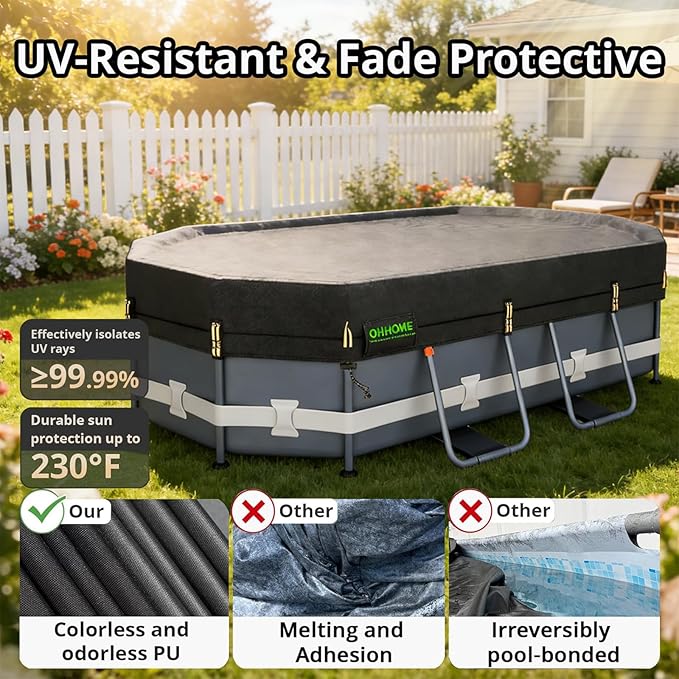 QH.HOME 550D 9x18 Ft Oval Pool Cover [Upgraded Tear Resistant & Quadruple Windpoof] wth Pre-Installed Patented Winch and Rope,Pool Covers for Above Ground Pools Oval-Snug Fit & Waterproof Protection