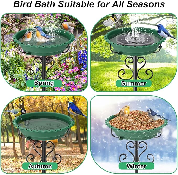 Bird Bath for Outside,40In Vintage Freestanding Bird Feeder Birdbaths for Outdoors, Bird Bath Detachable Plastic Bowl for Garden Patio Yard Lawn Decor, 5-Pronged Base & Easy to Clean (Green)