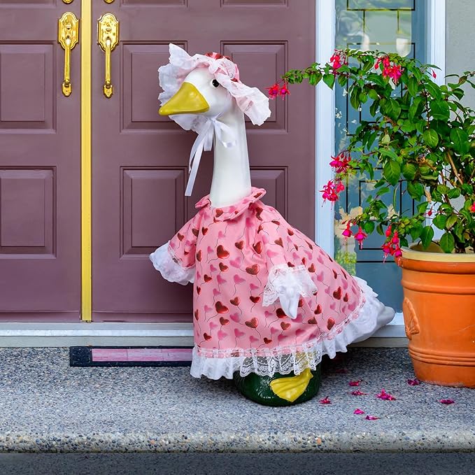 2 Sets Holiday Porch Goose Outfits for Valentine and St. Patrick,23" Porch Goose Clothes for Patio Yard Lawn Decor