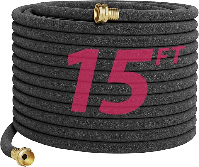 Soaker Hose 15FT 1/2 Inch Premium Soaker Hose with Solid Brass Connectors, for Deep Root Watering in Flower Beds & Landscaping