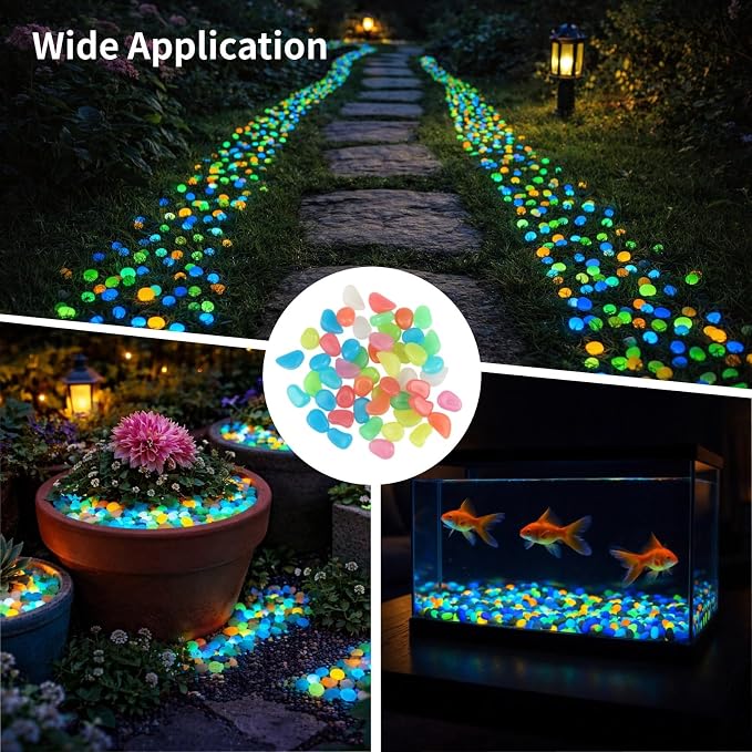 750 Pcs Glow in The Dark Rocks, 1.1 in Garden Pebbles, Decorative Aquarium Gravel, Safe Plastic Luminous Stones for Fish Tank, Garden, Plant, DIY Decoration