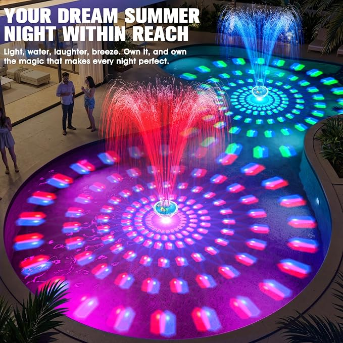 2026 Upgraded Pool Fountain,Rechargeable Pool Water Fountain with Light,Floating LED Pool Fountain,4FT Spray Swimming Pools Fountains Pump for Above Ground & Inground Pools Fountains-Blue
