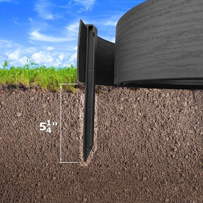 10FT Black Landscape Edging Coil Kit 4 Inch High,Terrace Board with 5pcs 10-inch Spikes