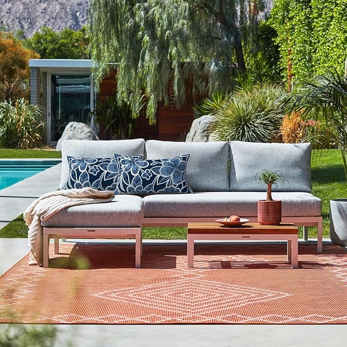 LVTXIII 2 Pack Outdoor Lumbar Pillow Covers 12x20 Inch with Piping, Water-Repellent Back Cushion Covers ONLY for Patio Furniture, Sofa, Garden Bench, Flower Navy