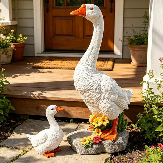 Porch Goose Garden Statue 2 Pack, Mom and Baby Goose Garden Decor, 20 Inches High Goose Statue, Big Resin Yard Decor, Outdoor Geese Figurine for Patio,Porch,Yard,Lawn Ornament, Gifts for Mom