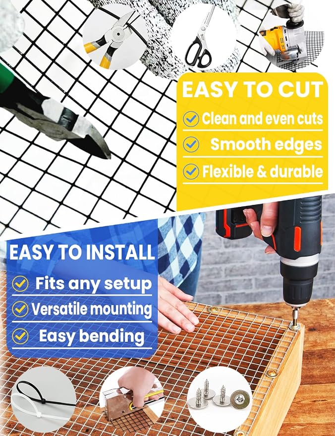 Black PVC Vinyl Coated Wire Mesh Hardware Cloth 1/2 in 36”x100’ 19 Gauge, Welded Wire Fencing Chicken Wire Mesh Roll Cage Wire Netting