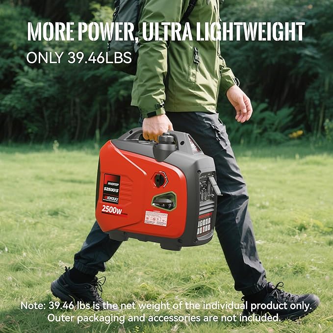 2500W Portable Generator Super Quiet Inverter Generator Ultra Lightweight for Home Backup Outdoor Camping, CO Sensor Protect, EPA, ECO Mode