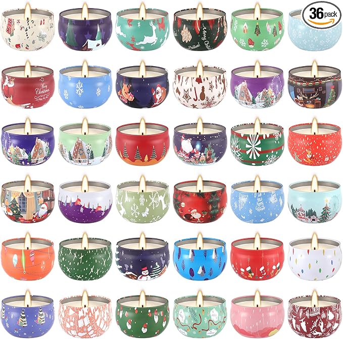 36 Packs Christmas Scented Candles, 2.5oz Smokeless Clean Burning Soy Wax Candles for Home Decor, Festive Gifts & Holiday Ambiance