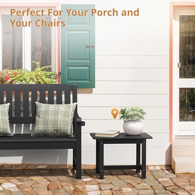 LUE BONA Outdoor Side Table, HDPS Large Size Outdoor Table, Adirondack Side Table, Outside End Table for Patio, Porch, Beach, Garden, Weather Resistant/Easy Maintenance/Indoor or Outdoor Use, Black
