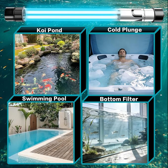 32W Pond UV Light for 200-2000 Gallon, Aquarium UV Light, UV Water Clarifier for Pond, Cold Plunge, Koi Pond, Aquarium, Swimming Pool and Fish Tank for Algea Control