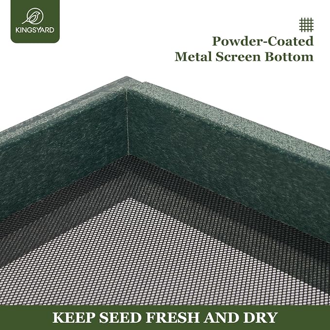 Kingsyard Platform Bird Feeder for Outdoors, Hanging Feeding Tray | Recycled Poly Lumber, Weatherproof, 11x11 Tray, Holds up to 3 lbs Seeds or Mealworms, Easy Clean & Refill, Green