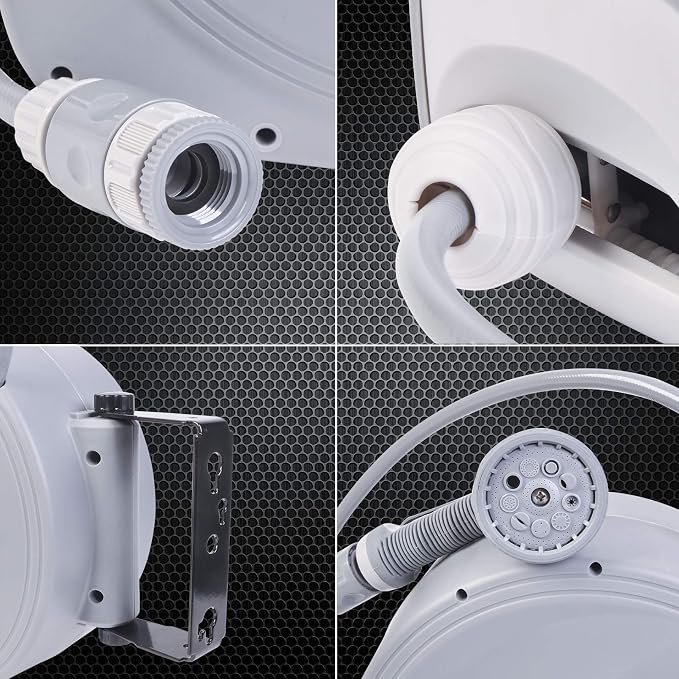 Retractable Garden Water Hose Reel Storage Gun Rewind Wall Mount 32Feet/65Feet/100Feet (65 Feet)