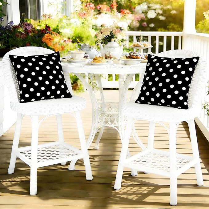 SquarePie Pack of 2 Outdoor Pillow Covers Waterproof Decorative Throw Pillowcase Black White Garden Cushion Cover Cases for Spring Patio Couch Balcony Bench,20x20 inch Black Polka Dot