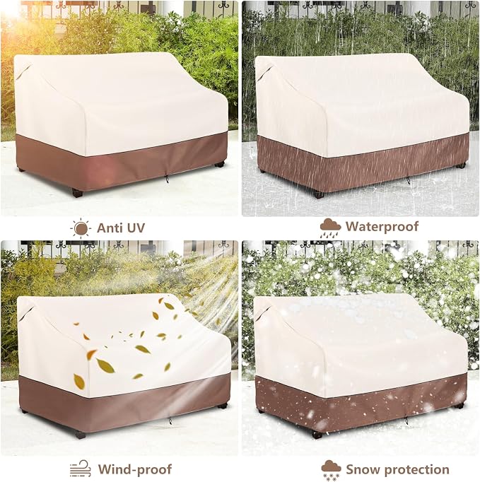 okcool Heavy Duty Patio Sofa Cover, 100% Waterproof 3-Seater Outdoor Sofa Cover Fits up to 76W x 32.5D x 33H Inches, Lawn Patio Furniture Covers,Beige & Brown