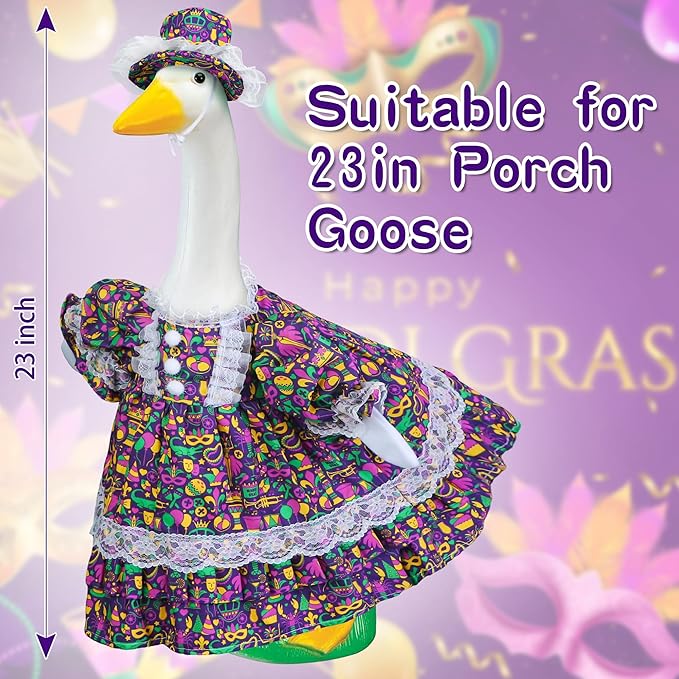 Mardi Gras Goose Outfits for Porch Goose 23" Cement Statue Clothing - Carnival Funny Outdoor Decoration for Patio Yard Lawn