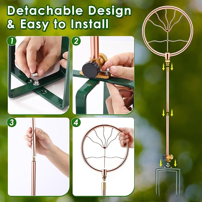 34" H Copper Coated Stainless Steel Ornamental Sprinkler, Corrosion Resistant Garden Rotating Sprinkler 360 Degree Shape Decorative for Lawn Garden Landscape(Wave Fan Shape)