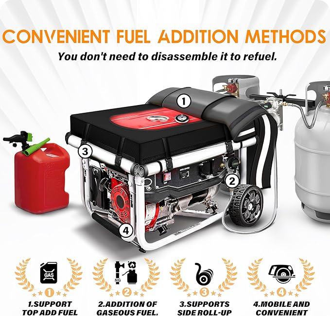 Generator Covers While Running, 32x24x24 inch Generator Cover, 900D+210D Heavy Duty Waterproof, PVC Transparent Visual Operation Window, Top Can Be Opened for Refueling. Black