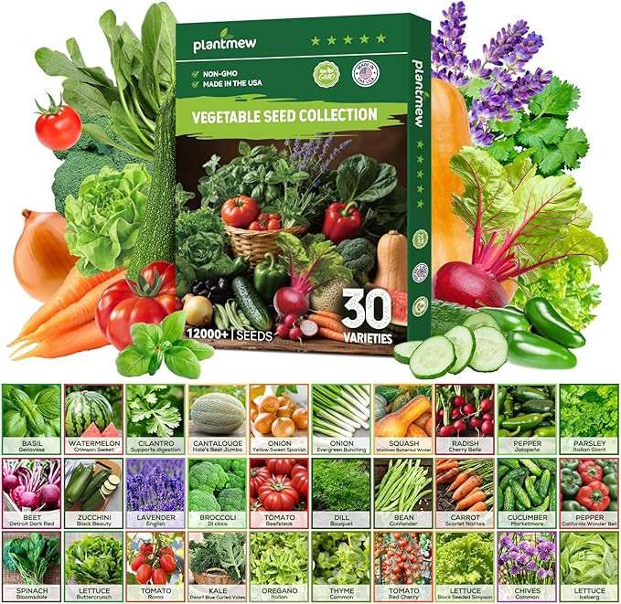 30 Heirloom Vegetable Seeds for Planting, 12,000+ Garden Seeds - Non-GMO Vegetable, Herb, Fruit Seeds - Survival Seed Vault with Tomato, Basil, Lettuce, Bean, Pepper, Squash and More