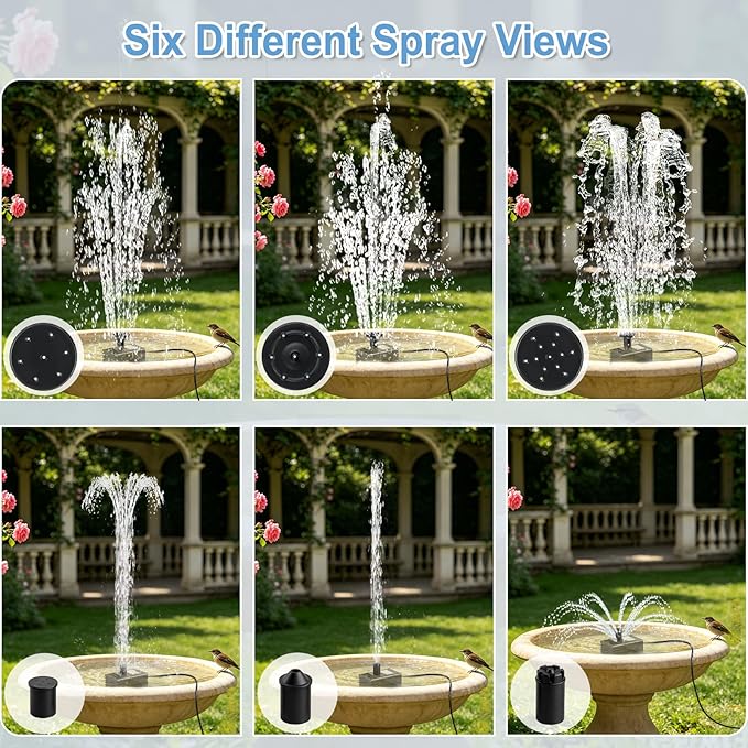 Solar Fountain Pump 12W Solar Water Fountain With 3 Spray Nozzle Solar Powered Water Pump 132 GPH Solar Pond Pump for Outdoor Garden Water Features