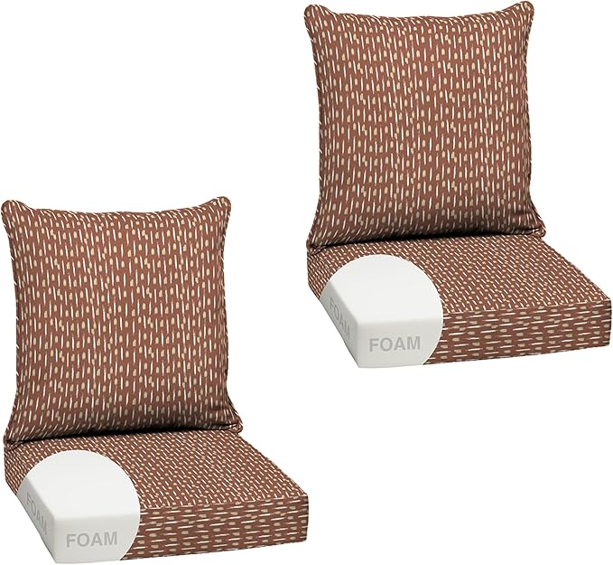Arden Outdoor Foam Deep Seat Cushion Set (2-Pack), 24x24, Premium High-Density Foam, Never Flattens, Weather-Proof for Patio Chair Sofa Couch, Rust Red Brushed Texture