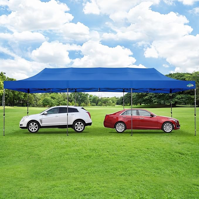 COBIZI 10x30 Pop up Carport 10x30 Canopy Tent with Sidewalls, Heavy Duty Party Tent Tents for Parties, Foldable UPF 50+ Waterproof Commercial Easy up Canopy with Wheeled Bag, Blue