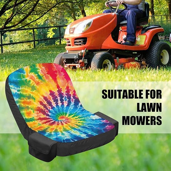 Tie Dye Riding Lawn Mower Seat Cover for Outdoor Easy to Install Seat Covers for Riding Lawn Mower Washable Agricultural and Industrial Vehicle Seats Covers Gift for Holiday