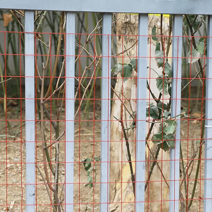 Red PVC Coated Welded Wire Fence 24 Inch x 50 Foot, 2 Inch x 3 Inch 16GA, Garden Border Fencing Roll Vinyl Coating Metal Wire Mesh for Yard Vegetable Plant Protection Poultry Netting